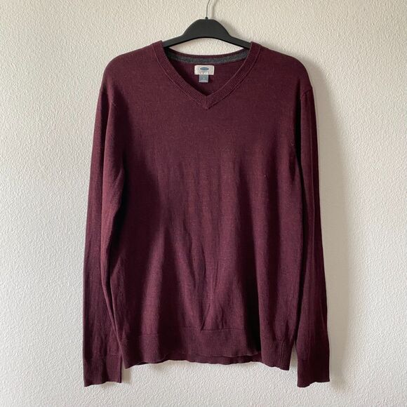 Old Navy Other - Old Navy Men’s Sweater Size Medium Burgundy V Neck Long Sleeve Cotton Blend
